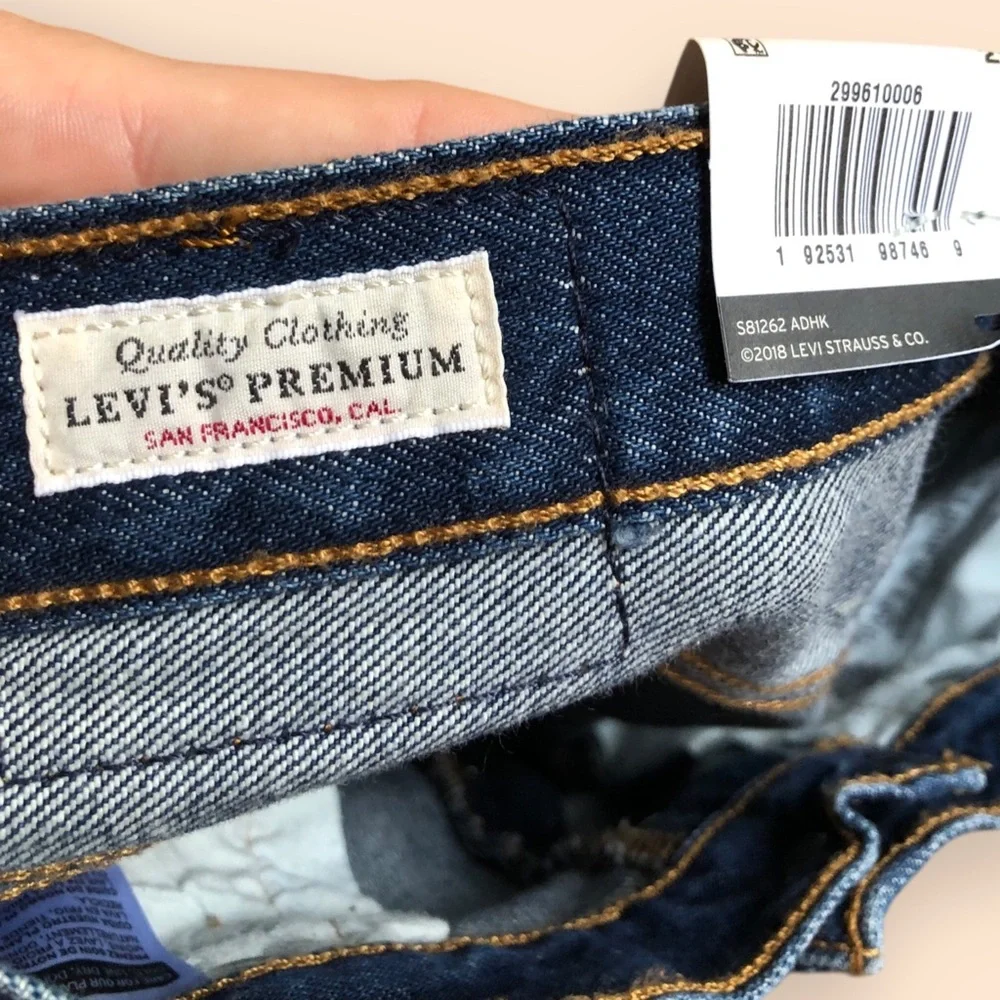 Levi’s Premium 501 Long Women’s Shorts NWT Denim Dark Wash Mid Rise Size 28